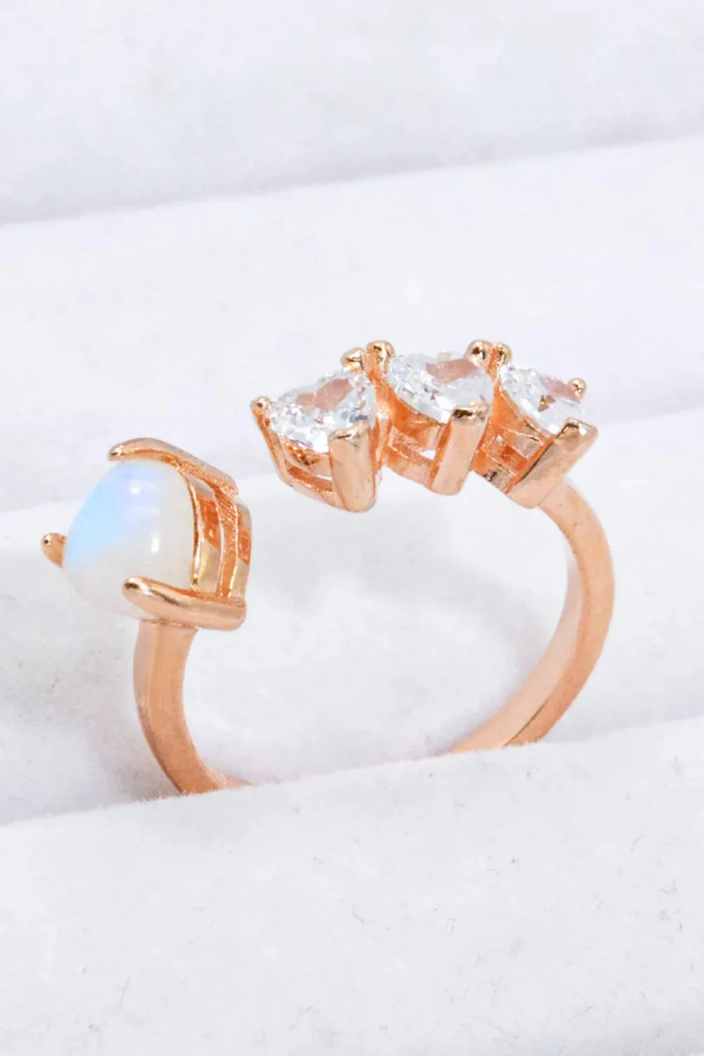 Natural Moonstone and Zircon Heart Open Ring Moonstone - Tophatter Daily Deals